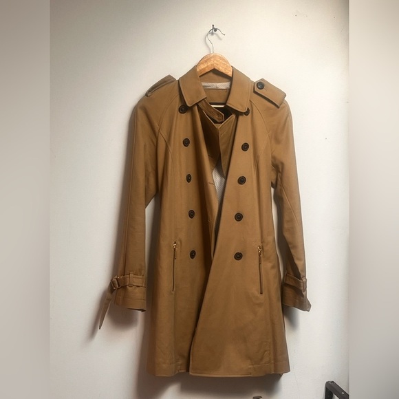 Zara Camel mid length khaki tan Trench Coat size small - Picture 10 of 15